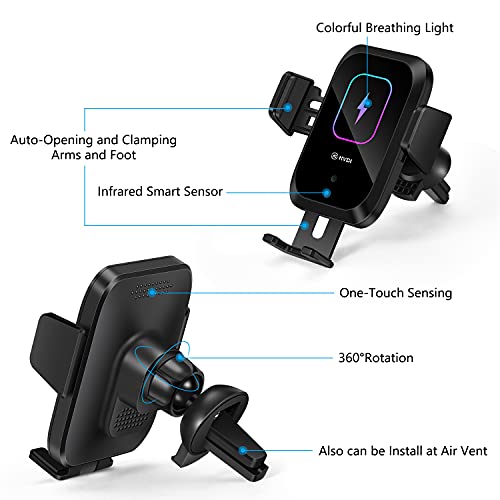 Piosoo Wireless Car Charger-Cup Holder Phone Mount,Automatic Infrared Smart Sensor Clamping Qi 15W Fast Universal Adjustable Cell Phone Wireless Charging Air Vent Cradle