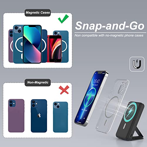 AOGUERBE Magnetic Power Bank, 10000mAh Foldable Wireless Portable Charger with USB-C Cable LED Display, Mag-Safe Battery Pack 22.5W PD Fast Charging for iPhone 14/13/12 Pro/Pro Max/Plus/Mini, Black