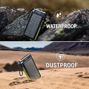 Solar Power Bank 36800mAh, Emergency FM Radio Wireless Charger Built-in 2 Cables and Kickstand 15W Fast Charging Portable Charger LED Flashlight, USB C Input/Output Compatible with All Mobile Devices