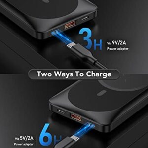 VRURC Magnetic Power Bank, 10000mAh Wireless Portable Charger iPhone, Max 22.5W Fast Charging, USB-C & USB Outputs,Magnetic Battery Charger for iPhone 14/13/12 Series, with Finger Holder - Black