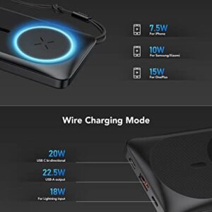 VRURC Magnetic Power Bank, 10000mAh Wireless Portable Charger iPhone, Max 22.5W Fast Charging, USB-C & USB Outputs,Magnetic Battery Charger for iPhone 14/13/12 Series, with Finger Holder - Black