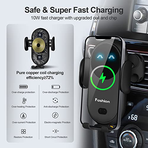 Wireless Car Charger Phone Holder Mount, BENBOAR Phone Mount for Car,Cute Phone Mount with 10W Charging Smart Sensor Auto-Clamping Phone Holder for Car Air Vent fit iPhone Samsung etc Smartphone,Black