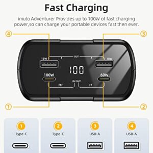 External Battery for Laptop, imuto 100W 99Wh Portable Laptop Charger,PD Fast Charging USB C Power Bank,Compatible with Laptop,Macbook,Dell Xps,Surface,iPad,Steam Deck,Switch, iPhone 14/13,Galaxy,Pixel