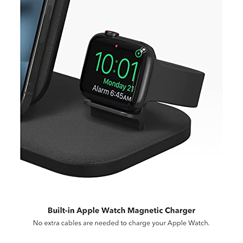 mophie 3-in-1 Wireless Charging Stand for Apple iPhone, AirPods/AirPods Pro & Watch, 7.5W Fast Charging, Stylish Gloss Finish, Portrait or Landscape Smartphone Charging Mode, Black