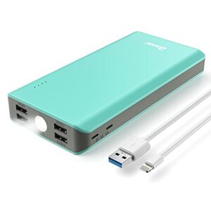 bonai portable charger 30000mah, external battery pack 2.8a 4-usb output (ultra high capacity)(flashlight)(road trip), fast 4a input power bank for iphone ipad samsung galaxy and more – mint