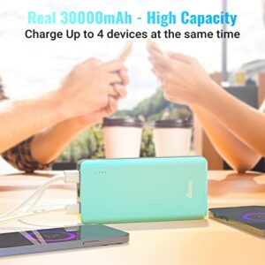 BONAI Portable Charger 30000mAh, External Battery Pack 2.8A 4-USB Output (Ultra High Capacity)(Flashlight)(Road Trip), Fast 4A Input Power Bank for iPhone iPad Samsung Galaxy and More - Mint