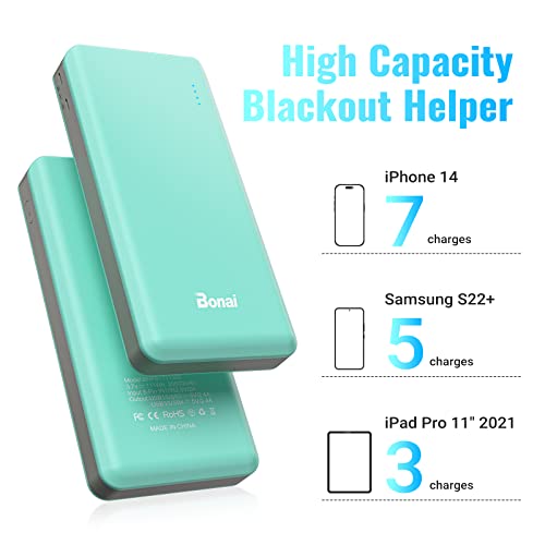BONAI Portable Charger 30000mAh, External Battery Pack 2.8A 4-USB Output (Ultra High Capacity)(Flashlight)(Road Trip), Fast 4A Input Power Bank for iPhone iPad Samsung Galaxy and More - Mint