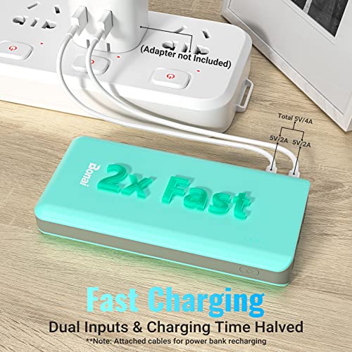 BONAI Portable Charger 30000mAh, External Battery Pack 2.8A 4-USB Output (Ultra High Capacity)(Flashlight)(Road Trip), Fast 4A Input Power Bank for iPhone iPad Samsung Galaxy and More - Mint