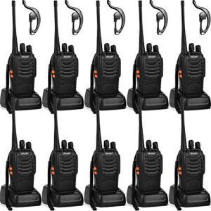 ansoko walkie talkies 10 pack long range rechargeable 2 way radio uhf 16-channel with earpiece li-ion battery and charger (pack of 10)