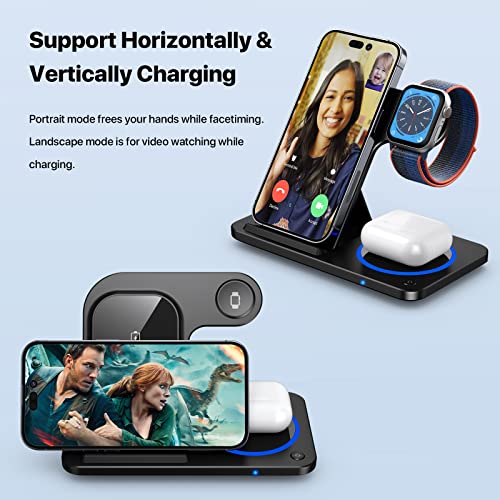 Charging Station for Multiple Devices Apple, 3 in 1 Foldable Wireless Charger Stand, Wireless Charging Station for iPhone 14/13/12/11/XS Max/XS/XR/X/8P, Airpods 3/2/pro, Apple Watch 8/7/6/5/4/3/2/SE