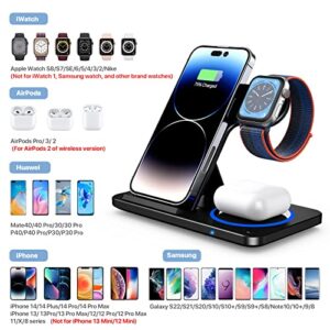 Charging Station for Multiple Devices Apple, 3 in 1 Foldable Wireless Charger Stand, Wireless Charging Station for iPhone 14/13/12/11/XS Max/XS/XR/X/8P, Airpods 3/2/pro, Apple Watch 8/7/6/5/4/3/2/SE