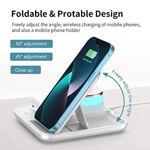 Almsbo Wireless Charging Station,Wireless Charger Stand 4 in 1,18W Charger Fast Charging for iPhone 14/13/12/11 Pro/SE/XS MAX/XR/XS/X/8/8 Plus,Apple Iwatch 8/7/6/SE/5/4/3/2/1,AirPods Pro/2/3（White）