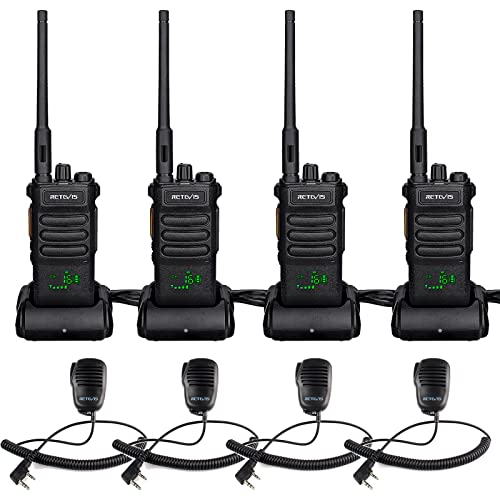 Retevis RT86 Two Way Radios Long Range Rechargeable,High Power Heavy Duty 2600mAh 2 Way Radios,Remote Alarm,Built-in Flashlight, Walkie Talkies Adults with Shoulder Mic(4 Pack)