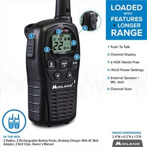 Midland - LXT500VP3, 22 Channel FRS Walkie Talkies with Channel Scan - Extended Range Two Way Radios, Silent Operation, Batteries Included (Pair Pack) (Black)