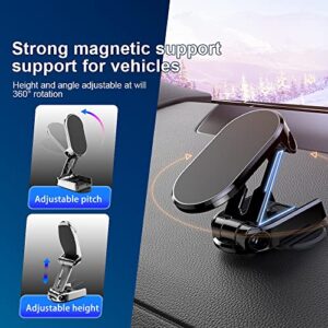 【 2-PACK】2023 New Alloy Folding Magnetic Car Phone Holder, Magnetic 360° Rotation Car Phone Holder, Universal Dashboard Car Phone Mount, Folding Magnetic phone holder for car (Black+Silver)