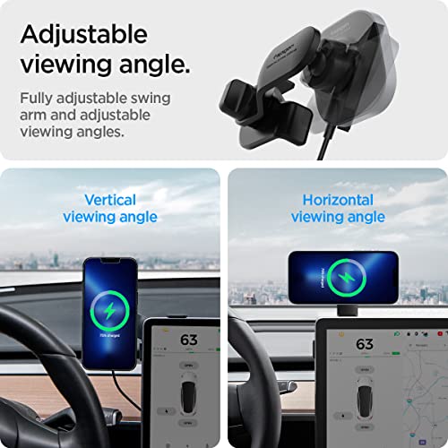 Spigen OneTap Pro Designed for Tesla MagSafe Wireless Charger Car Mount Compatible with Model 3 / Y / S / X Compatible with iPhone 14 / 13 / 12