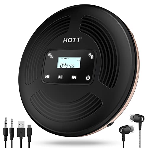 HOTT Portable CD Player with FM Transmitter,Rechargeable Bluetooth Portable CD Player with Touch Buttons,Walkman CD Player with AUX Cable,Shockproof CD Player for Home Travel