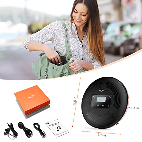 HOTT Portable CD Player with FM Transmitter,Rechargeable Bluetooth Portable CD Player with Touch Buttons,Walkman CD Player with AUX Cable,Shockproof CD Player for Home Travel