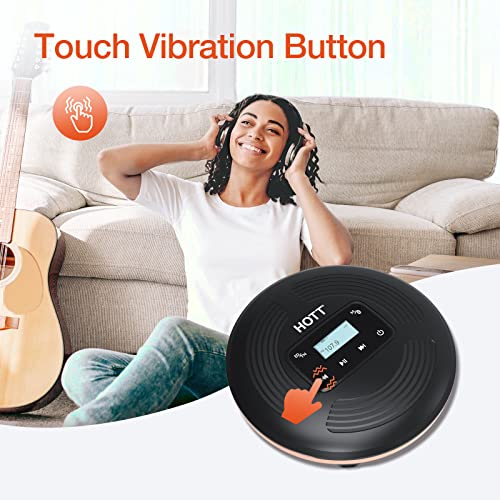 HOTT Portable CD Player with FM Transmitter,Rechargeable Bluetooth Portable CD Player with Touch Buttons,Walkman CD Player with AUX Cable,Shockproof CD Player for Home Travel