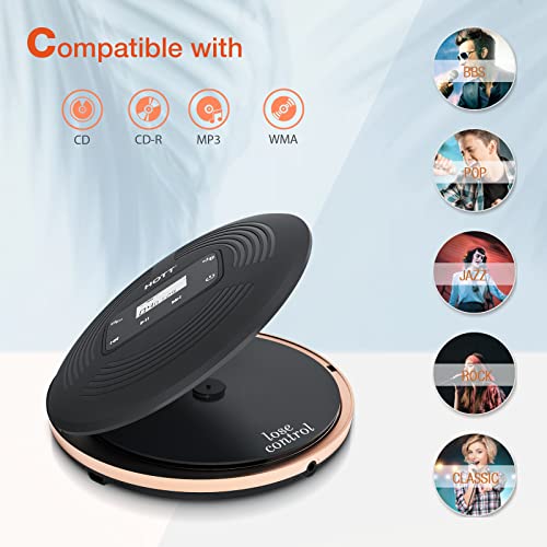 HOTT Portable CD Player with FM Transmitter,Rechargeable Bluetooth Portable CD Player with Touch Buttons,Walkman CD Player with AUX Cable,Shockproof CD Player for Home Travel