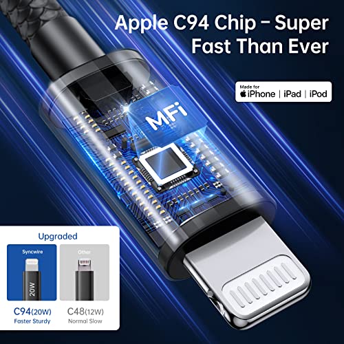 [Apple MFi Certified] Syncwire iPhone Car Charger 32W Super Fast Car Charger iPhone Cigarette Lighter USB Car Adapter with Build-in 6.5FT Lightning Cable Coiled for Apple iPhone 14/13/12/11/Max, iPad