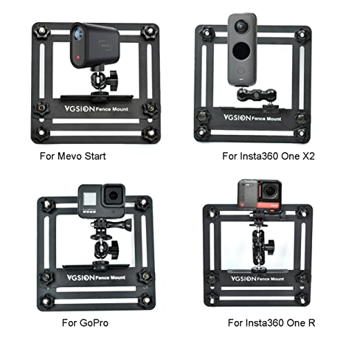 vgsion Aluminum Cell Phone/Action Camera Fence Mount for iPhone, Mevo Start, GoPro with Two Phone Clips, Angle Adjustable, Support Recording While Charging for Tennis, Baseball Games