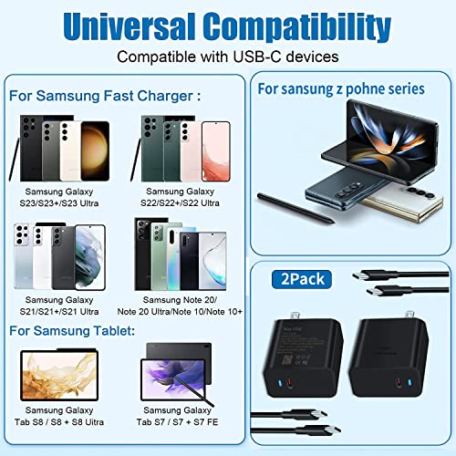 45W USB C Charger,Samsung Super Fast Charging Wall Charger for Samsung S23 Ultra/S23/S23+/S22 Ultra/S22+/Z Fold 4/Z Fold 3 ，Galaxy Tab,S23 Ultra Type C Charger Fast Charging Block & 5FT Cable,2 Pack