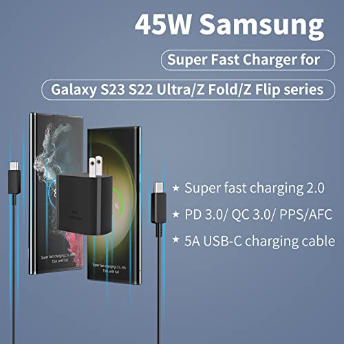 45W USB C Charger,Samsung Super Fast Charging Wall Charger for Samsung S23 Ultra/S23/S23+/S22 Ultra/S22+/Z Fold 4/Z Fold 3 ，Galaxy Tab,S23 Ultra Type C Charger Fast Charging Block & 5FT Cable,2 Pack