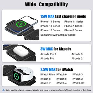 Wireless Charger 3 in 1 with Adapter and Travel Case,Fast Wireless Charging Station,Wireless Charging Pad Compatible with iPhone 14/13/12/11 Series,AirPods 3/2/Pro 2/Pro,iWatch Ultra/8/7/6/5/4/3/2/SE