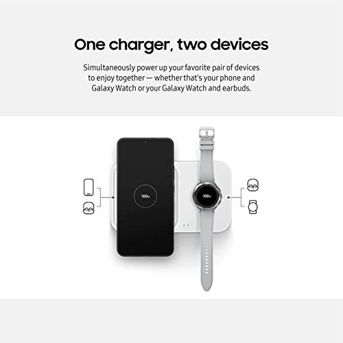 SAMSUNG 15W Wireless Charger Duo w/ USB C Cable, Charge 2 Devices at Once, Cordless Super Fast Charging Pad for Galaxy Phones and Devices, 2022, US Version, White