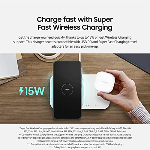 SAMSUNG 15W Wireless Charger Duo w/ USB C Cable, Charge 2 Devices at Once, Cordless Super Fast Charging Pad for Galaxy Phones and Devices, 2022, US Version, White