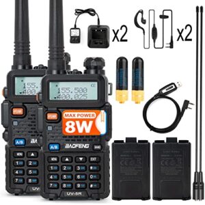 baofeng radio uv-5r 8w 2pack handheld ham radios (vhf & uhf) with high gain antenna and programming cable (2pack) (m)