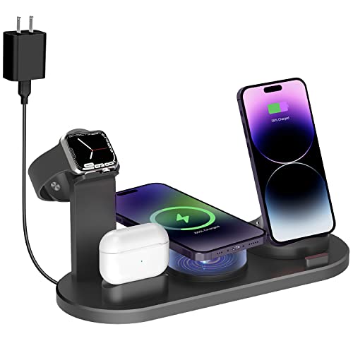 Magnetic Apple Wireless Charging Station 4 in 1 Charger Dock Compatible with iPhone 14/14 Plus/13/12/11/Pro/Pro Max/SE/X/XR/Xs Max, Apple Watch Ultra/8/7/6/SE/5/4/3/2 and Airpods1/2/3 AirPods Pro 1/2