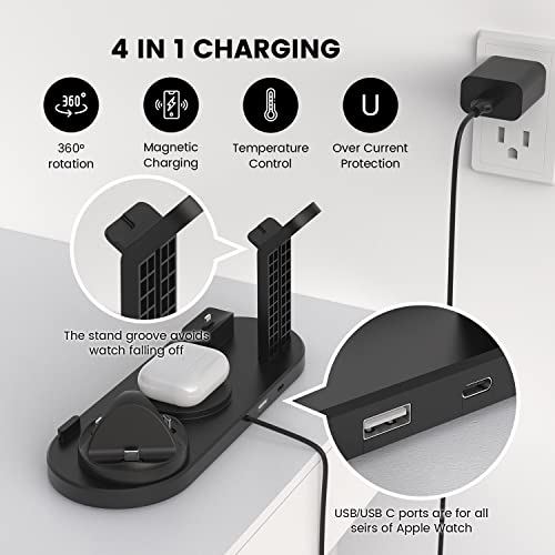 Magnetic Apple Wireless Charging Station 4 in 1 Charger Dock Compatible with iPhone 14/14 Plus/13/12/11/Pro/Pro Max/SE/X/XR/Xs Max, Apple Watch Ultra/8/7/6/SE/5/4/3/2 and Airpods1/2/3 AirPods Pro 1/2