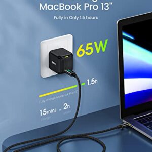 AOHI 65W PD USB C Charger, GaN+ Magcube Mini Fast Wall Charger Power Adapter with 4ft USB C to USB C LED Display Cable for Notebook MacBook Pro/Air, Galaxy S22/S21, iPhone 14/Plus/Pro Max/13/12, Black