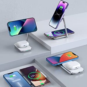 2-in-1 Foldable Magnetic Wireless Charger Stand with MagSafe Charging Station for iPhone 14 13 12 11/Pro/Pro Max/Plus/Mini/XS/XR/X/8, Samsung Phones, AirPods 3/Pro/2