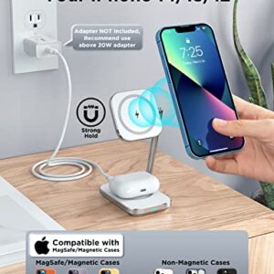 2-in-1 Foldable Magnetic Wireless Charger Stand with MagSafe Charging Station for iPhone 14 13 12 11/Pro/Pro Max/Plus/Mini/XS/XR/X/8, Samsung Phones, AirPods 3/Pro/2