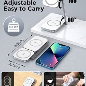 2-in-1 Foldable Magnetic Wireless Charger Stand with MagSafe Charging Station for iPhone 14 13 12 11/Pro/Pro Max/Plus/Mini/XS/XR/X/8, Samsung Phones, AirPods 3/Pro/2