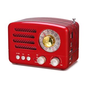 prunus j-160 portable transistor radio am fm small retro vintage radio with bluetooth, rechargeable battery operated, support tf card aux usb mp3 player (red)