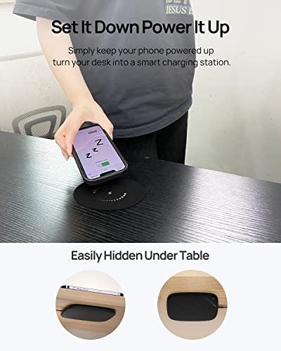 KPON Invisible Wireless Charger - 40MM(1.57") Under Desk Wireless Phone Charger - Hidden Charging Station for iPhone 14/13/12/Wireless Phones(Adapter Included)
