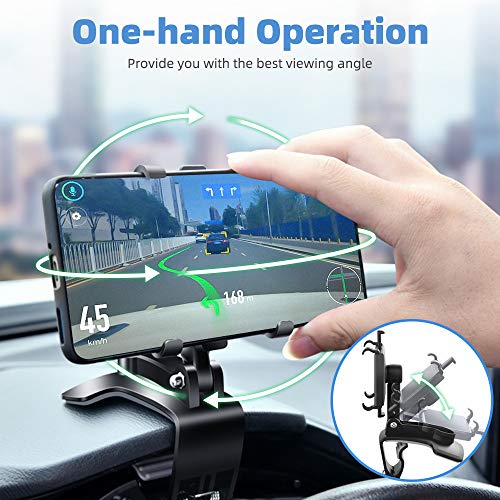 FONKEN Car Phone Mount, Cell Phone Holder for Car 360 Degree Rotation Dashboard Clip Mount Car Phone Stand Compatible for iPhone 11/12 Pro Max XS Max XR 8 8Plus 7 Samsung Galaxy S10 S9 S8 LG and More