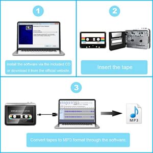 Updated Cassette Player with Speaker-Portable Cassette Tape to MP3 Converter- Convert Tapes to Digital Format via USB, Compatible with Mac Laptops & Personal Computers