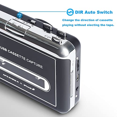 Updated Cassette Player with Speaker-Portable Cassette Tape to MP3 Converter- Convert Tapes to Digital Format via USB, Compatible with Mac Laptops & Personal Computers