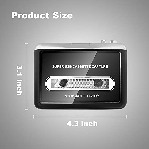 Updated Cassette Player with Speaker-Portable Cassette Tape to MP3 Converter- Convert Tapes to Digital Format via USB, Compatible with Mac Laptops & Personal Computers