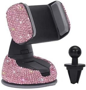 ecmln bling car phone holder,rhinestone bling crystal car phone mount,with one air vent base,universal cell phone holder for dashboard,windshield and air vent (pink)