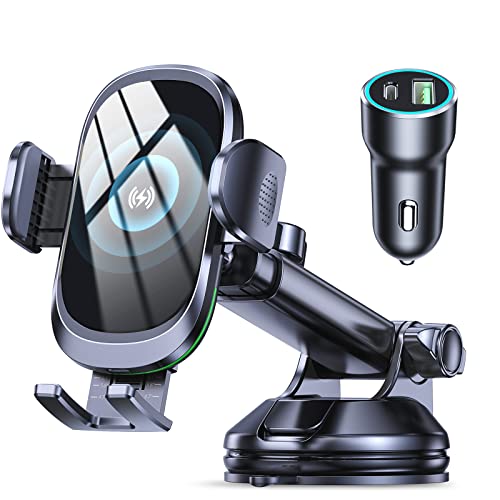 OBRFFE Wireless Car Charger Mount, [Upgraded Rotatable Suction Cup] 15W Fast Charging Car Phone Holder Wireless Charger Compatible with iPhone 14 13 Pro Max/12 Mini/11/X/XS, Samsung S23/22 and More