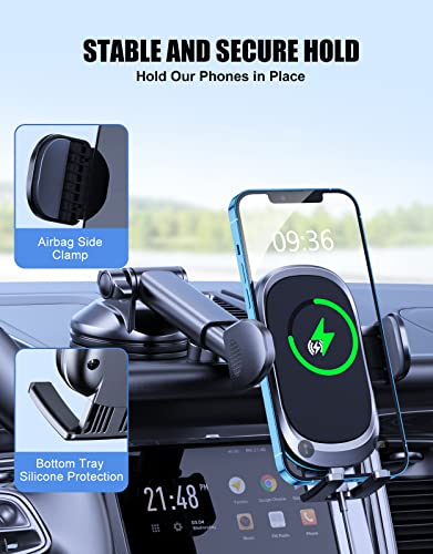 OBRFFE Wireless Car Charger Mount, [Upgraded Rotatable Suction Cup] 15W Fast Charging Car Phone Holder Wireless Charger Compatible with iPhone 14 13 Pro Max/12 Mini/11/X/XS, Samsung S23/22 and More