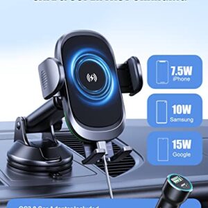 OBRFFE Wireless Car Charger Mount, [Upgraded Rotatable Suction Cup] 15W Fast Charging Car Phone Holder Wireless Charger Compatible with iPhone 14 13 Pro Max/12 Mini/11/X/XS, Samsung S23/22 and More