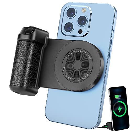 Magnetic Camera Handle Bluetooth Bracket- Smartphone Handle Photo Holder 10W Qi Wireless Charging Stand Phone Hand Grip with Magsafe Bluetooth Wireless Remote Control for Video Photo Shooting (Black)