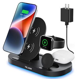 wireless charging station, telsor 3 in 1 foldable wireless charger, 18w fast wireless charging station for iphone14/13/12/11/pro/max/xs, iwatch s8/7/6/5/4/3/2/se, airpods 3/2/pro/pro 2nd, black